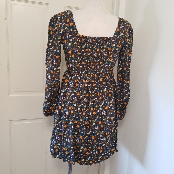 Mudd Floral Pink & Blue Square Neck Line Long Sleeve Women's Dress Size S - Picture 2 of 8